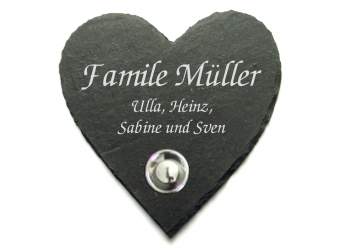 Türschild / Klingelschild aus Schiefer HERZFORM (mit Klingelknopf optional)