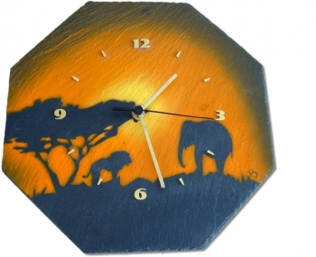Schiefer-Wanduhr sechseckig Airbrush "Afrika"