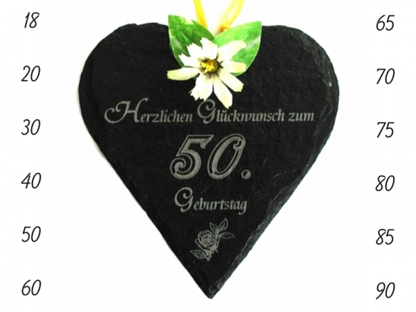 Schiefer-Geburtstagsherz mit Zahl