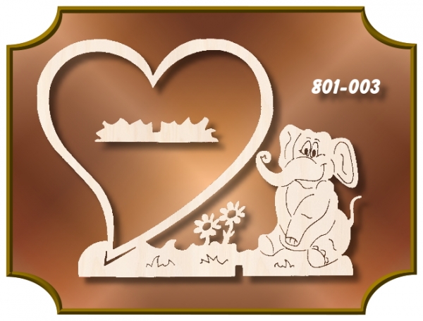 Klöppelrahmen Holz 801-003 "Gebogenes Herz mit Elefant Aufsteller"