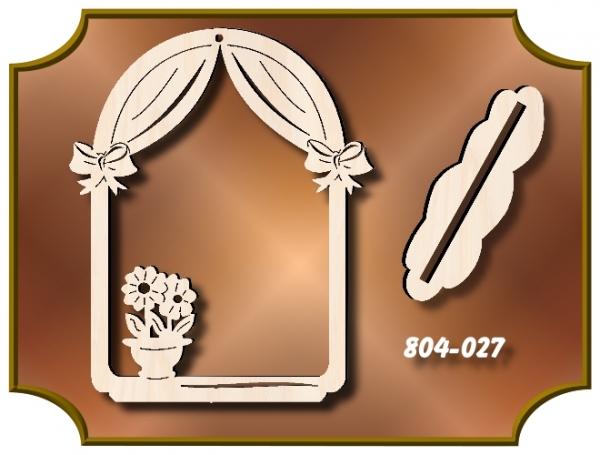 Klöppelrahmen Holz 804-027 "Bogen mit Vorhang und Blumentopf"