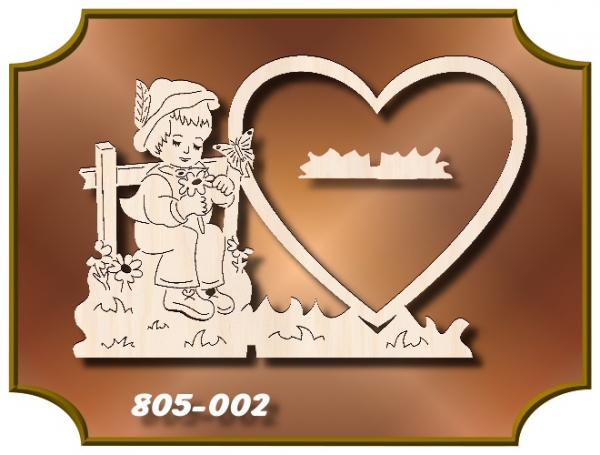 Klöppelrahmen Holz 805-002 "Gerades Herz mit Junge am Zaun Aufsteller"