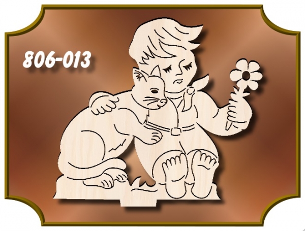 Klöppelrahmen Holz 806-013 "Steckfigur JUNGE MIT KATZE"