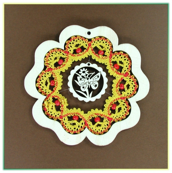 Klöppelbrief AR-157 "Blütenrahmen mit Minieinhänger" in 2 Größen