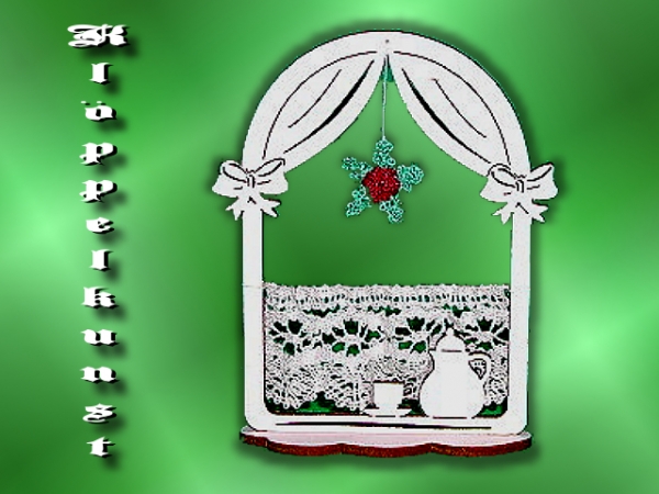 Klöppelbrief AR-112 "Küchenfenster mit Vorhang und Blume""