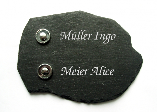 Türschild / Klingelschild aus Schiefer (mit 2 Klingelknöpfen optional)