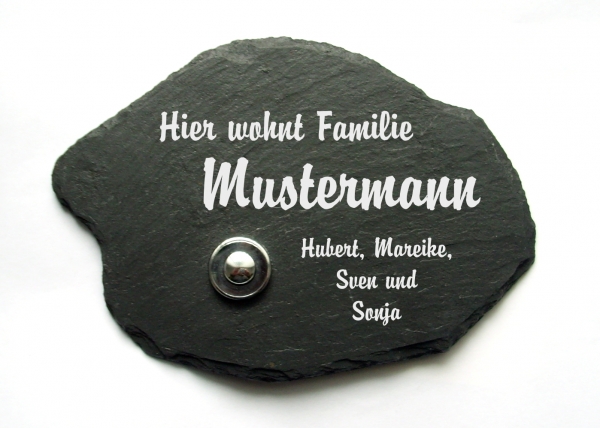 Türschild / Klingelschild aus Schiefer mit/ohne Klingelknopf formwild