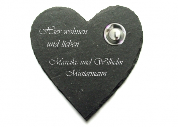 Türschild / Klingelschild aus Schiefer HERZFORM (mit Klingelknopf optional)
