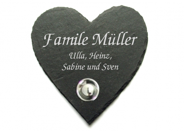 Türschild / Klingelschild aus Schiefer HERZFORM (mit Klingelknopf optional)