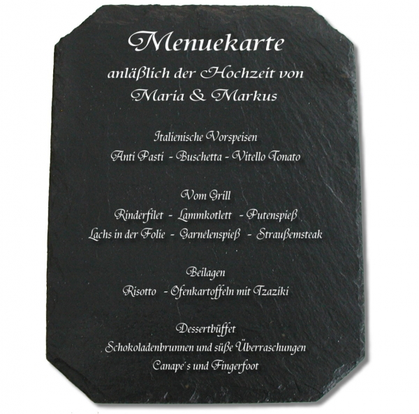 Speisekarte / Menuekarte / Sprücheschild aus Schiefer