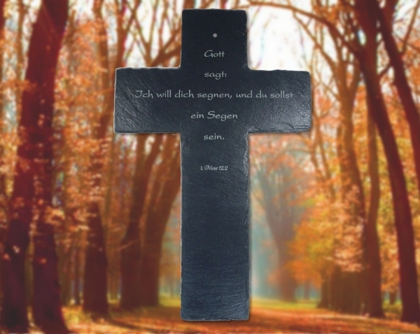 Schiefer-Kreuz mit Wunsch-Gravurtext